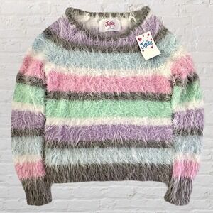 Justice Girls Fuzzy Pastel Multicolor Striped Sweater‎ Girls 5 Cozy Soft NWT